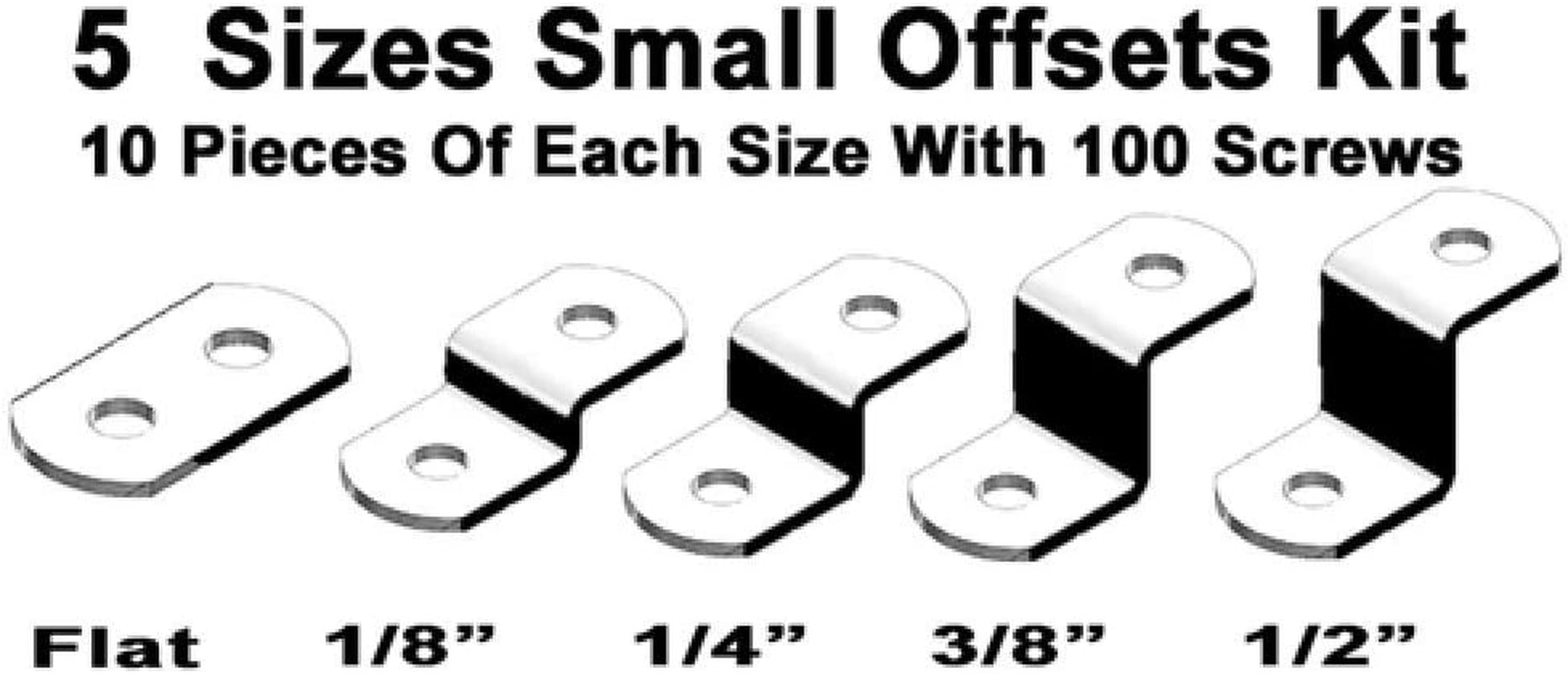 Offset Canvas Clips for Picture Framing Assorted Small Sizes, 10 Each 0/0", 1/8", 1/4" 3/8" 1/2", 10 Pieces Each Size Packed with 100 Screws