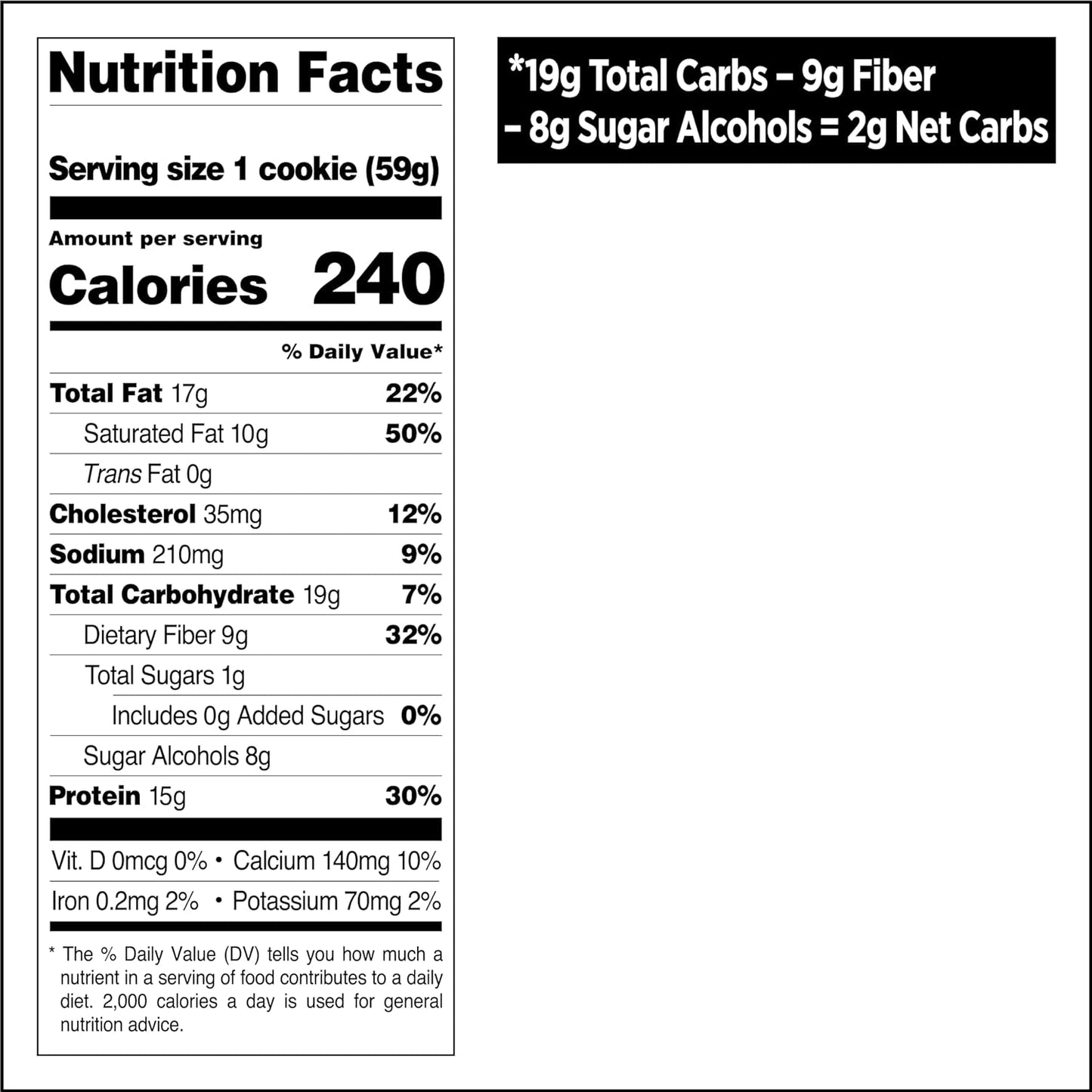 Chocolate Chip Protein Cookie; Keto Friendly; High Protein; Low Carb; 12 Count