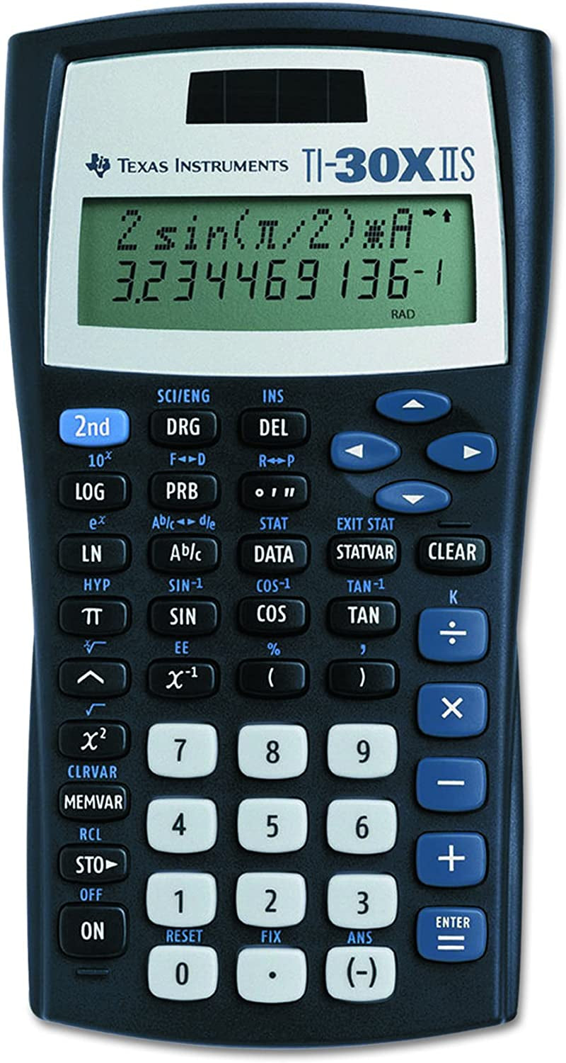 TI-30XIIS Scientific Calculator, Black with Blue Accents