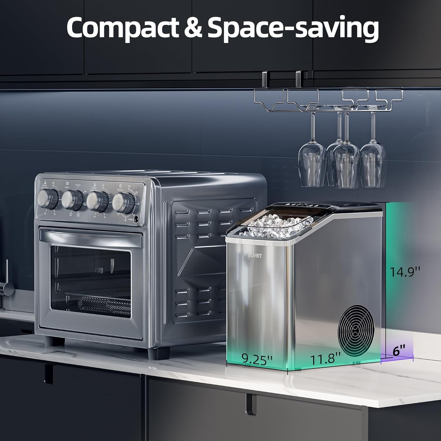 Nugget Ice Maker Countertop, 40Lbs/24H Tooth-Friendly Soft Chewable Pebble Ice Machine, Self-Cleaning with Drainpipe, Crushed Pellet Ice Makers for Home Kitchen Party, Stainless Steel
