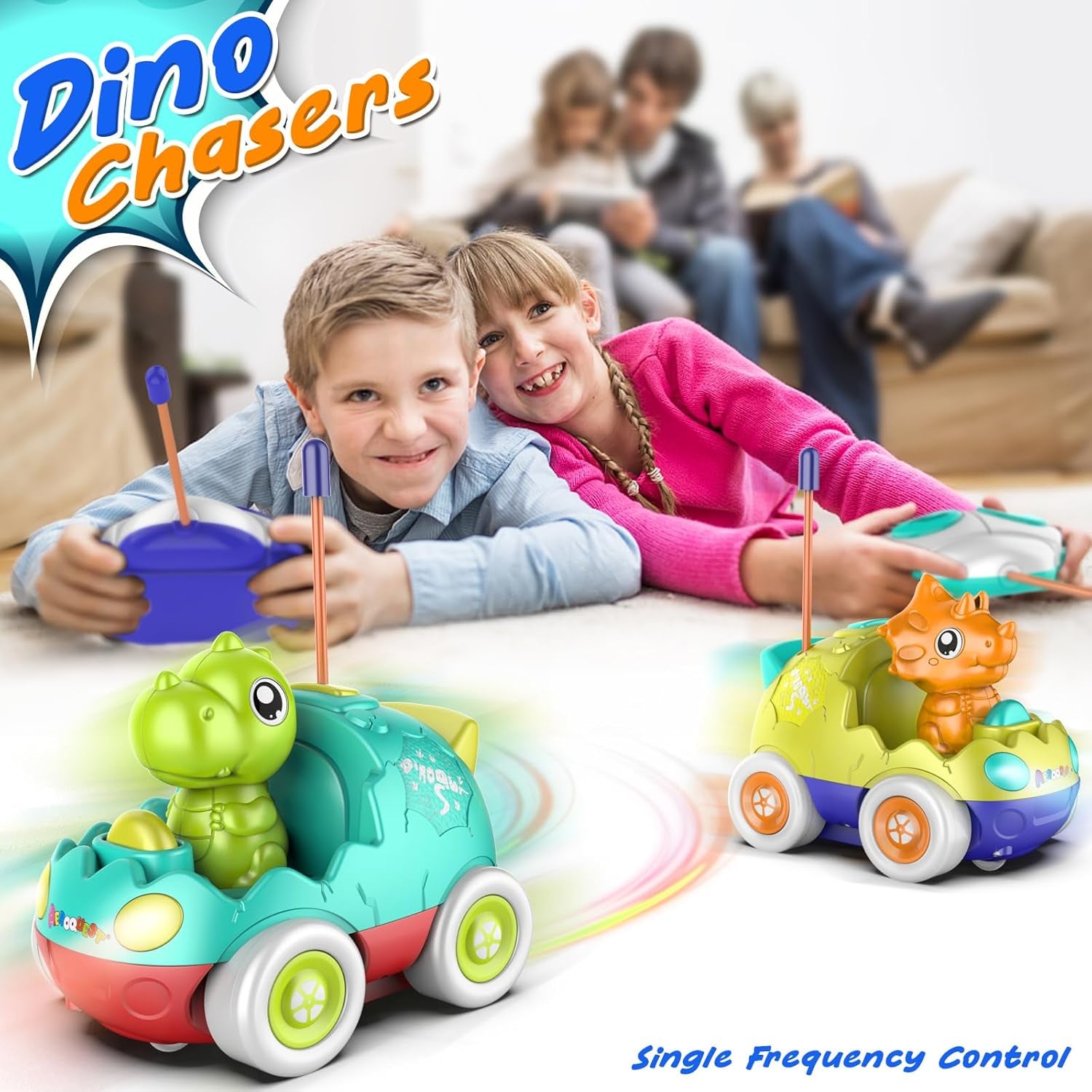 Remote Control Car for Toddlers, Toddler Toys for 18+Months RC Cars with LED Lights & Music, Dinosaur Toys for Kids 2 3 4 5 Years Old, Birthday Gifts Toys for 3+ Year Old Girls Boys Toys-2 Pack