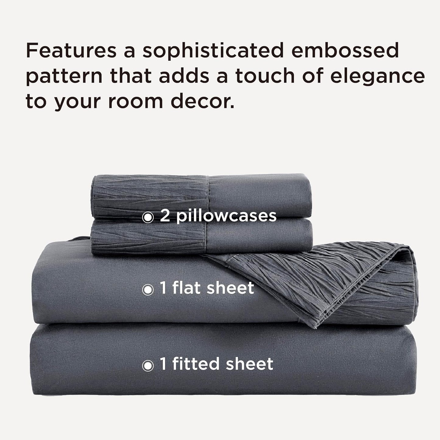 Queen Sheets Grey - Soft Sheets for Queen Size Bed, 4 Pieces Hotel Luxury Queen Sheet Set, Easy Care Polyester Microfiber Cooling Bed Sheet Set