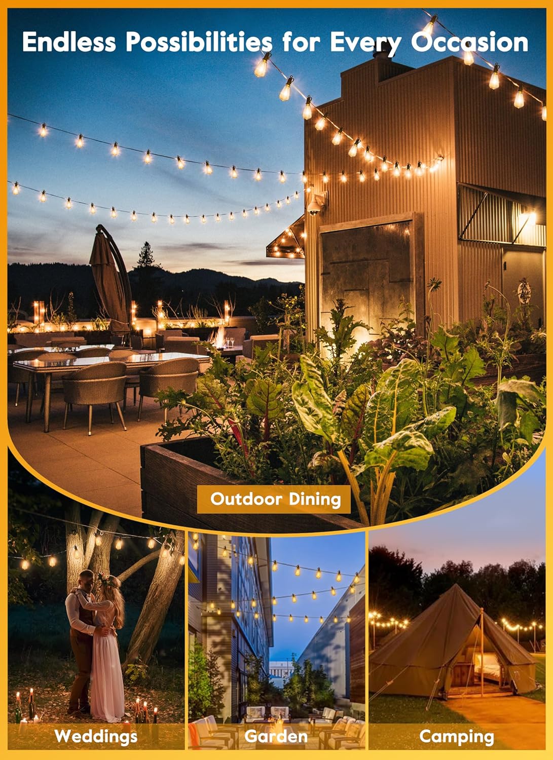 Outdoor String Lights with Remote, 38FT LED Patio Lights with 16 Shatterproof ST38 LED Bulbs, Waterproof outside Hanging Lights for Backyard Garden Porch Party Decor, 2700K