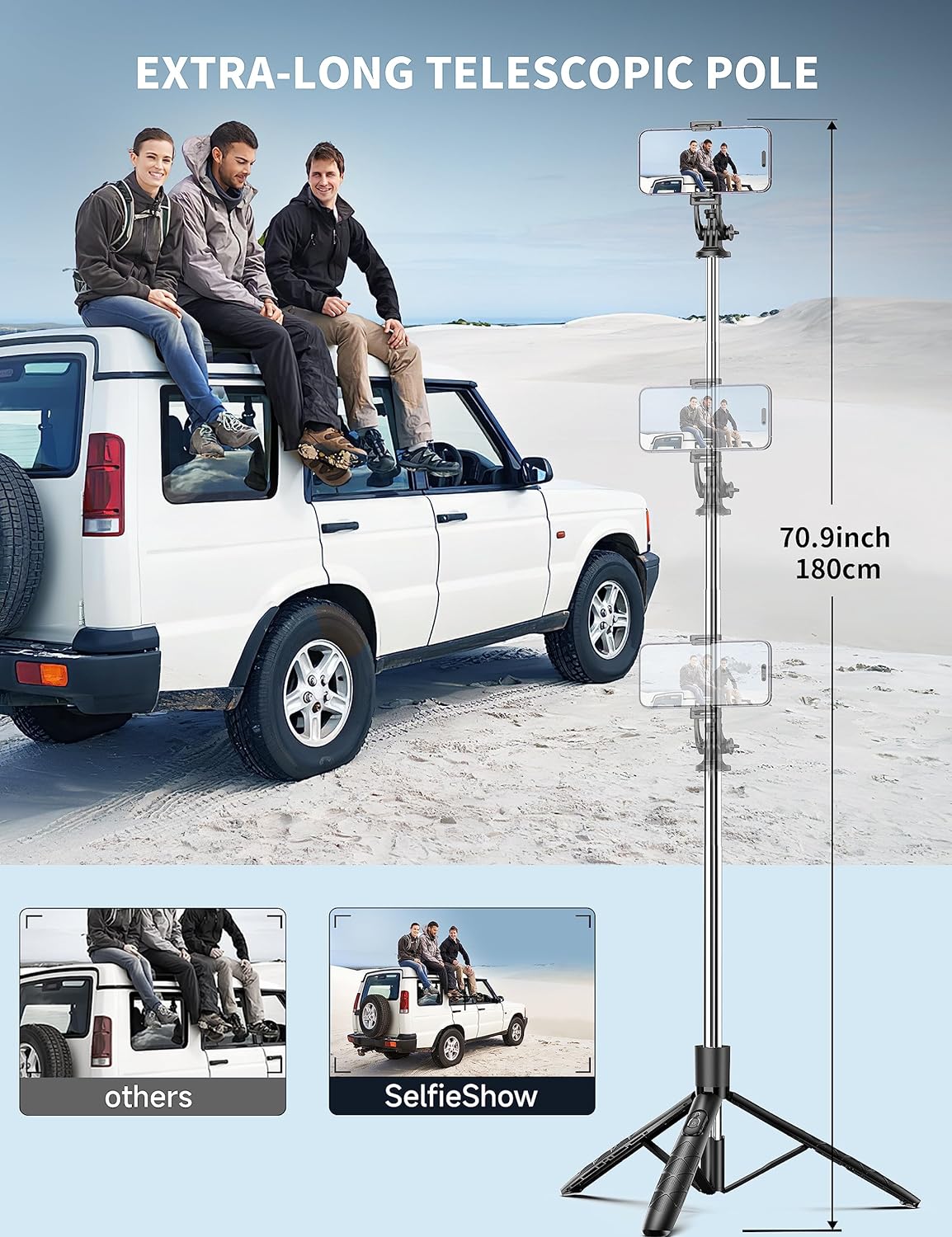 71" Phone Tripod & Selfie Stick, All in One Extendable Cell Phone Tripod with Wireless Remote, Tripod Stand for Iphone & Travel Tripod 360° Rotation Compatible with Iphone Android Phone, Camera