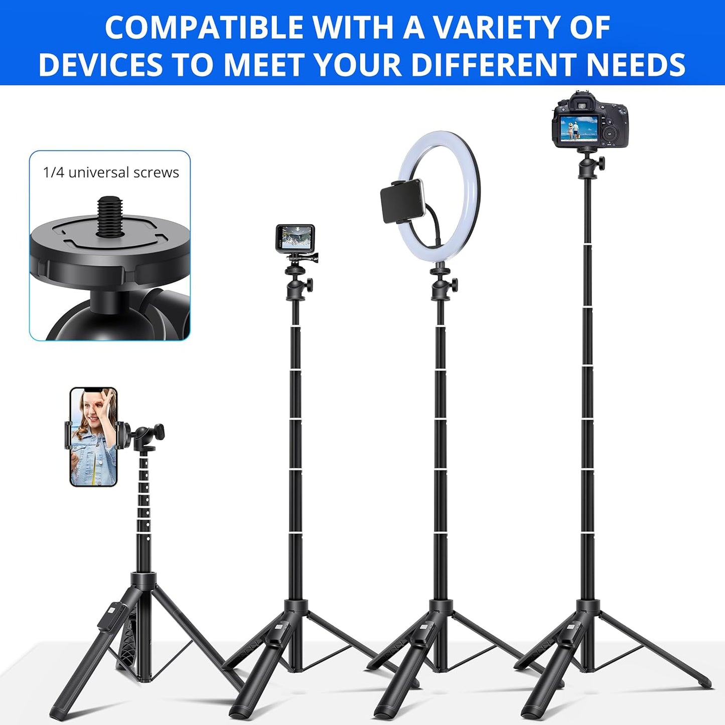Selfie Stick,Long Extendable Selfie Stick Tripod,62 Phone Tripod with Wireless Remote Shutter,Group Selfies/Live Streaming/Video Recording Compatible with All Cellphones