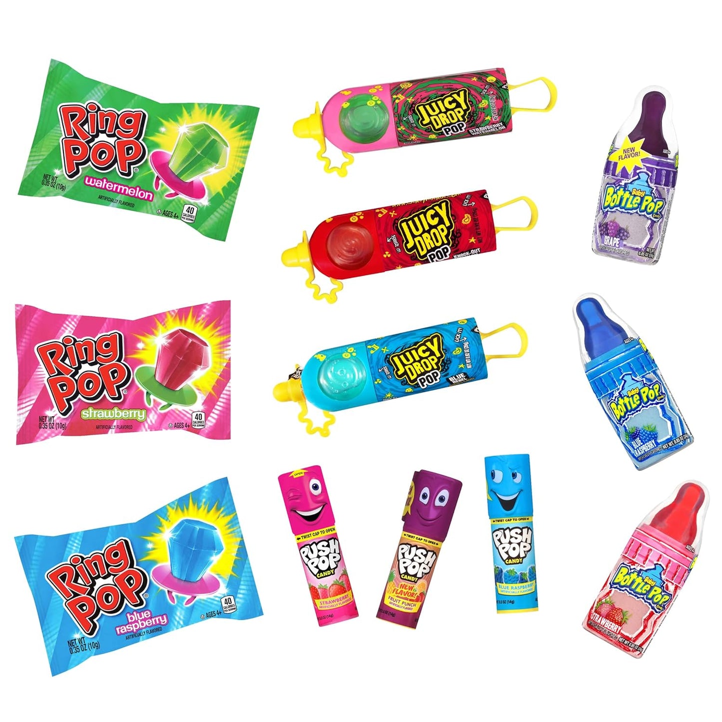Candy Variety Pack - 18 Count Assorted Lollipops - Ring Pop, Push Pop, Baby Bottle Pop & Juicy Drop - Ideal for Birthdays, Party Favors, Celebrations & Candy Gifts by