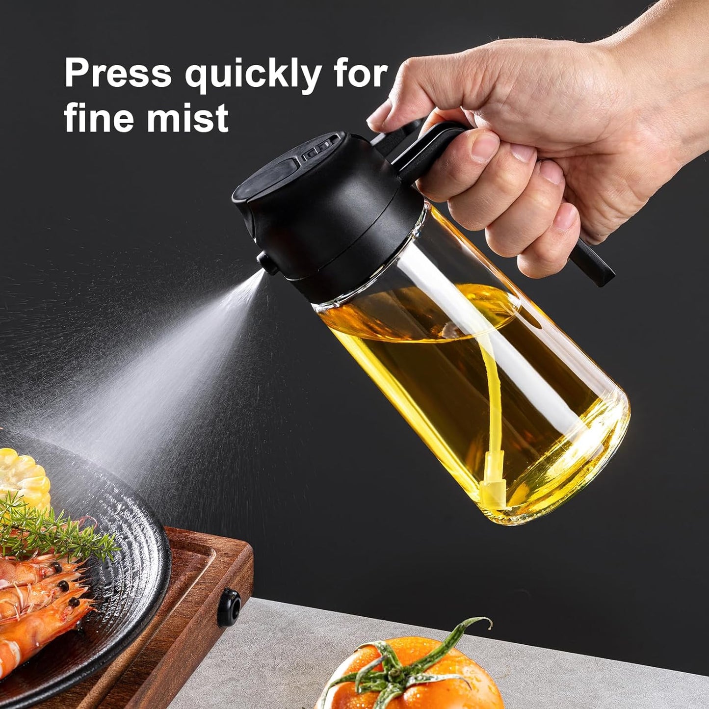 Oil Dispenser for Kitchen - 16Oz / 470Ml Olive Oil Bottle - 2 in 1 Olive Oil Dispenser & Oil Sprayer with Brush - Oil Sprayer for Cooking, Salad, Barbecue Black