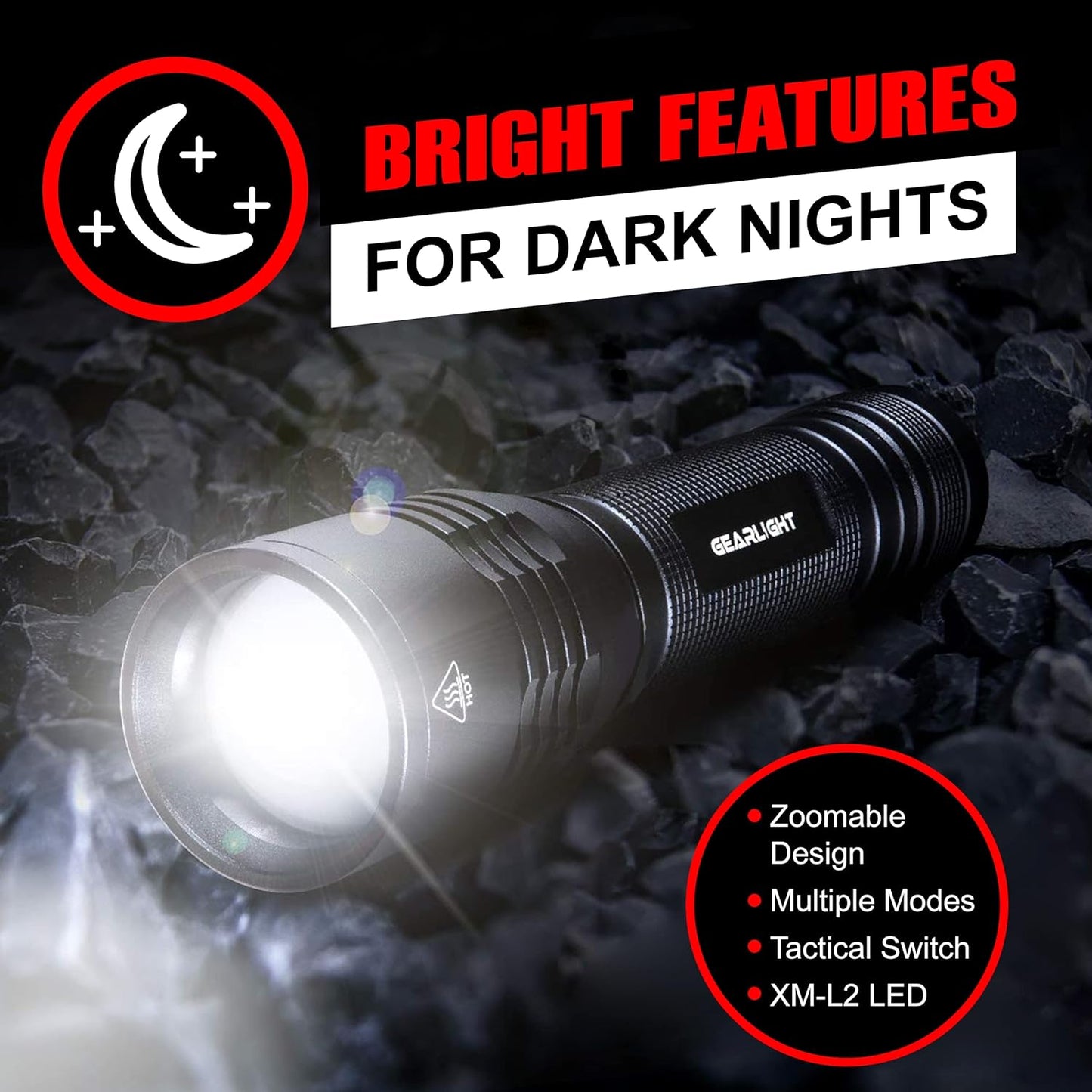 S2000 LED Flashlight High Lumens - Super Bright, Powerful, Mid-Size Tactical Flashlight for Outdoor Activity & Emergency Use