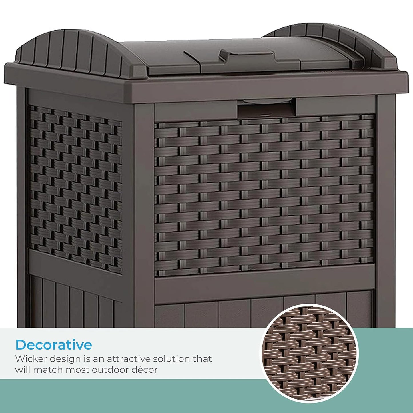 33 Gallon Hideaway Can Resin Outdoor Trash with Lid Use in Backyard, Deck, or Patio, 33-Gallon, Brown
