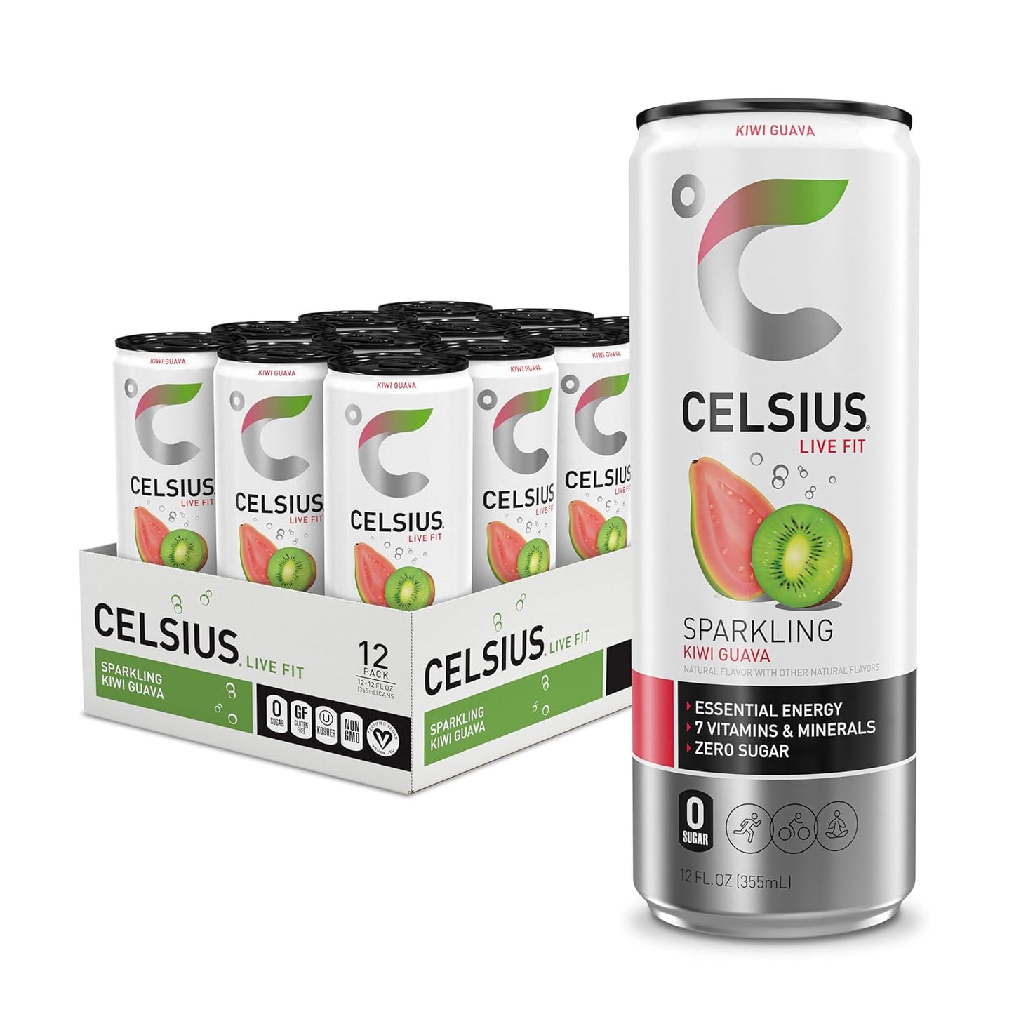 Sparkling Kiwi Guava, Functional Essential Energy Drink 12 Fl Oz (Pack of 12)
