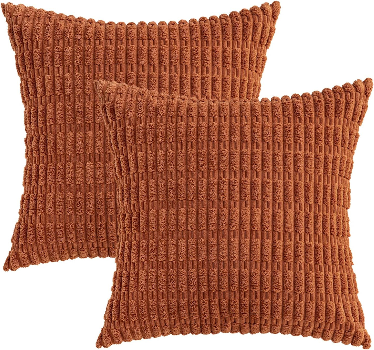 Pack of 2 Corduroy Decorative Throw Pillow Covers 18X18 Inch Soft Boho Striped Fall Pillow Covers Modern Farmhouse Home Decor for Sofa Living Room Couch Bed Rust