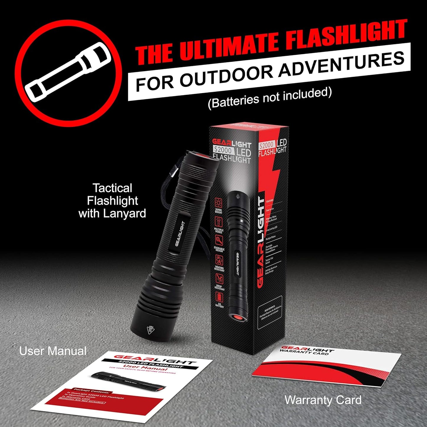S2000 LED Flashlight High Lumens - Super Bright, Powerful, Mid-Size Tactical Flashlight for Outdoor Activity & Emergency Use