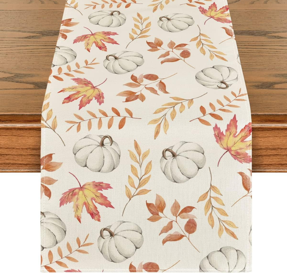 Orange Pumpkins Fall Maple Leaves Fall Table Runner, Seasonal Autumn Kitchen Dining Table Decoration for Home Party Decor 13X72 Inch