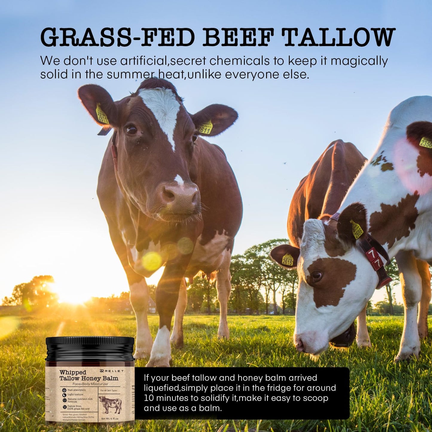 Beef Tallow and Honey Balm for Skin : Grass Fed Whipped Beef Tallow with Honey Face Body Moisturizer 4Oz - Organic Unscented Fast Absorption Tallow Cream Infused with Manuka Honey Beeswax Olive Oil
