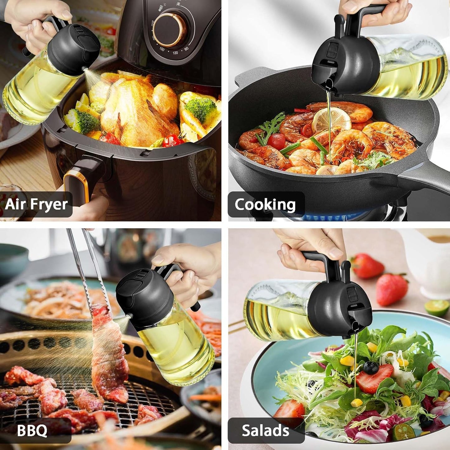 16Oz Oil Sprayer for Cooking - 2 in 1 Spray & Pour Olive Oil Dispenser - 470Ml Glass Spray Oil Bottle - Kitchen Gadgets