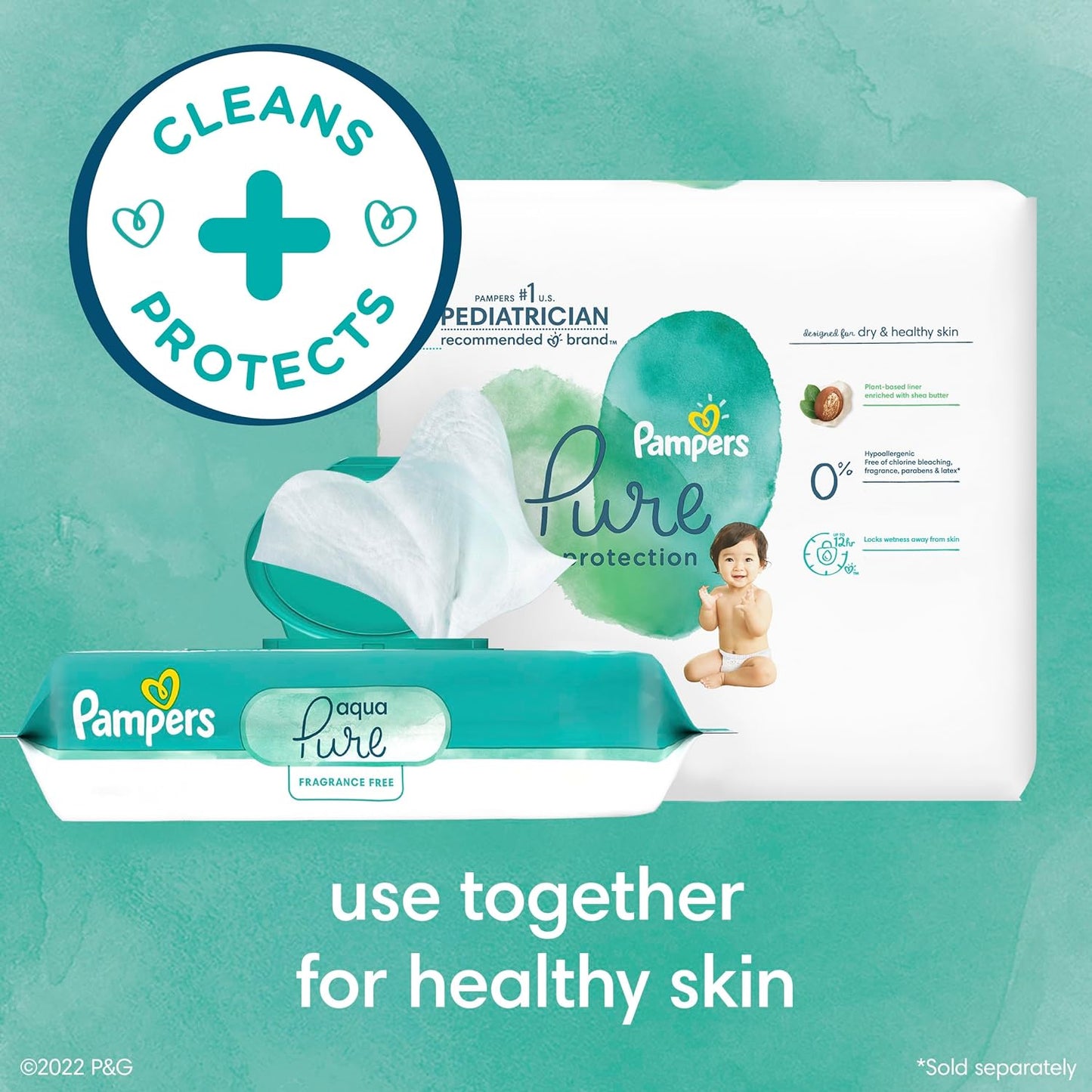 Aqua Pure Sensitive Baby Wipes, 99% Water, Hypoallergenic, Unscented Baby Wipes, 672 Baby Wipes Total (12 Flip-Top Packs)