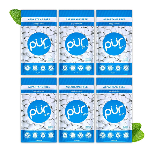 Gum | Aspartame Free Chewing Gum | 100% Xylitol | Natural Peppermint Flavored Gum, 55 Pieces (Pack of 6)