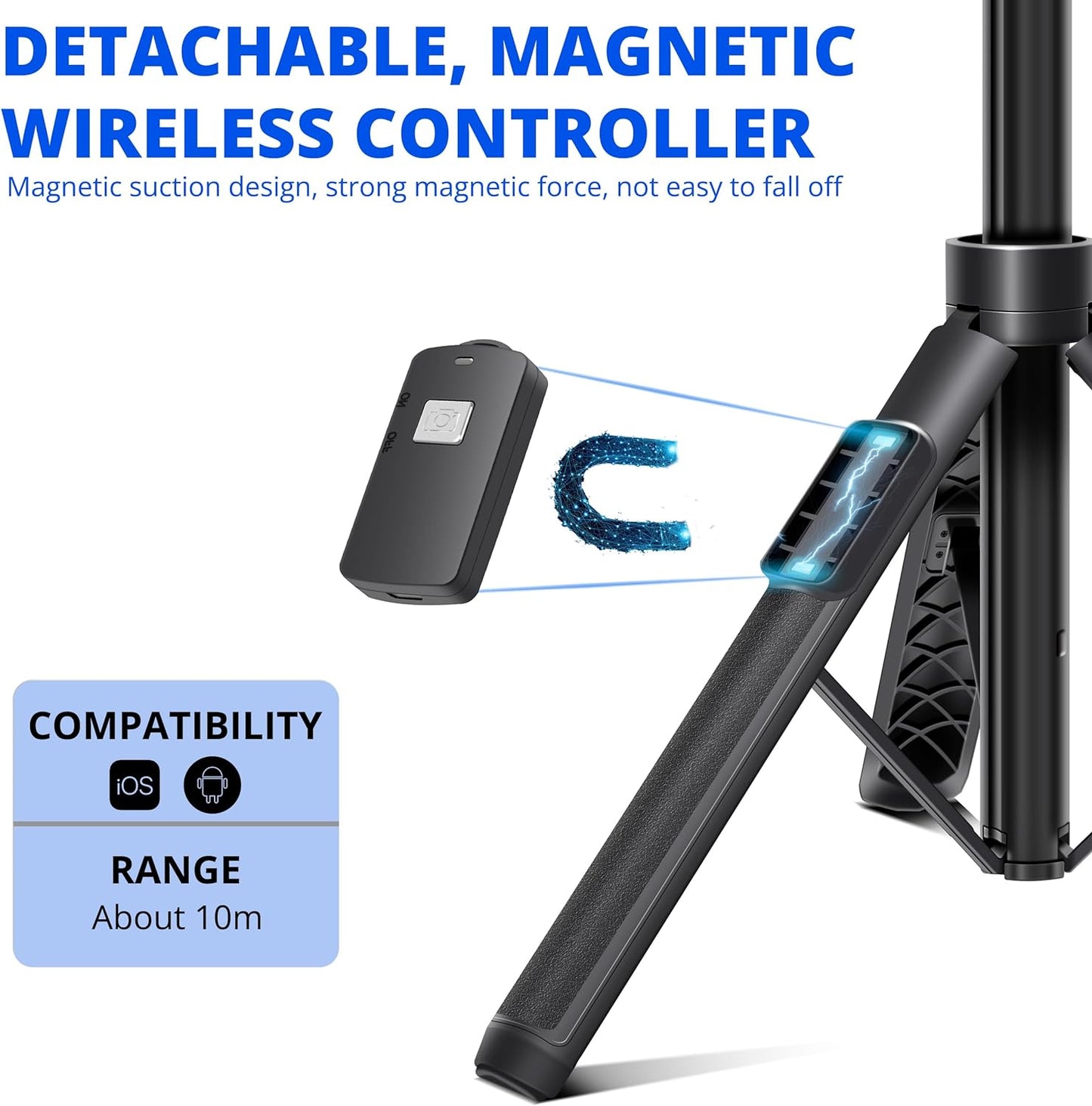Selfie Stick,Long Extendable Selfie Stick Tripod,62 Phone Tripod with Wireless Remote Shutter,Group Selfies/Live Streaming/Video Recording Compatible with All Cellphones