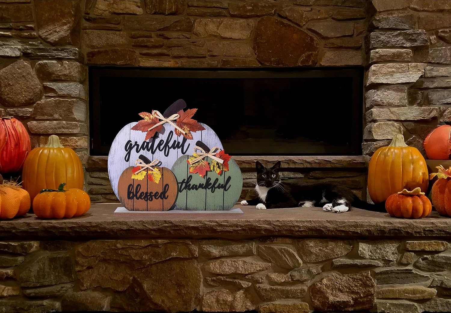 Fall Decorations for Home Blessed Grateful Thankful Fall Decor Wooden Pumpkin Tabletop Signs for Home Thanksgiving Farmhouse Living Room Harvest