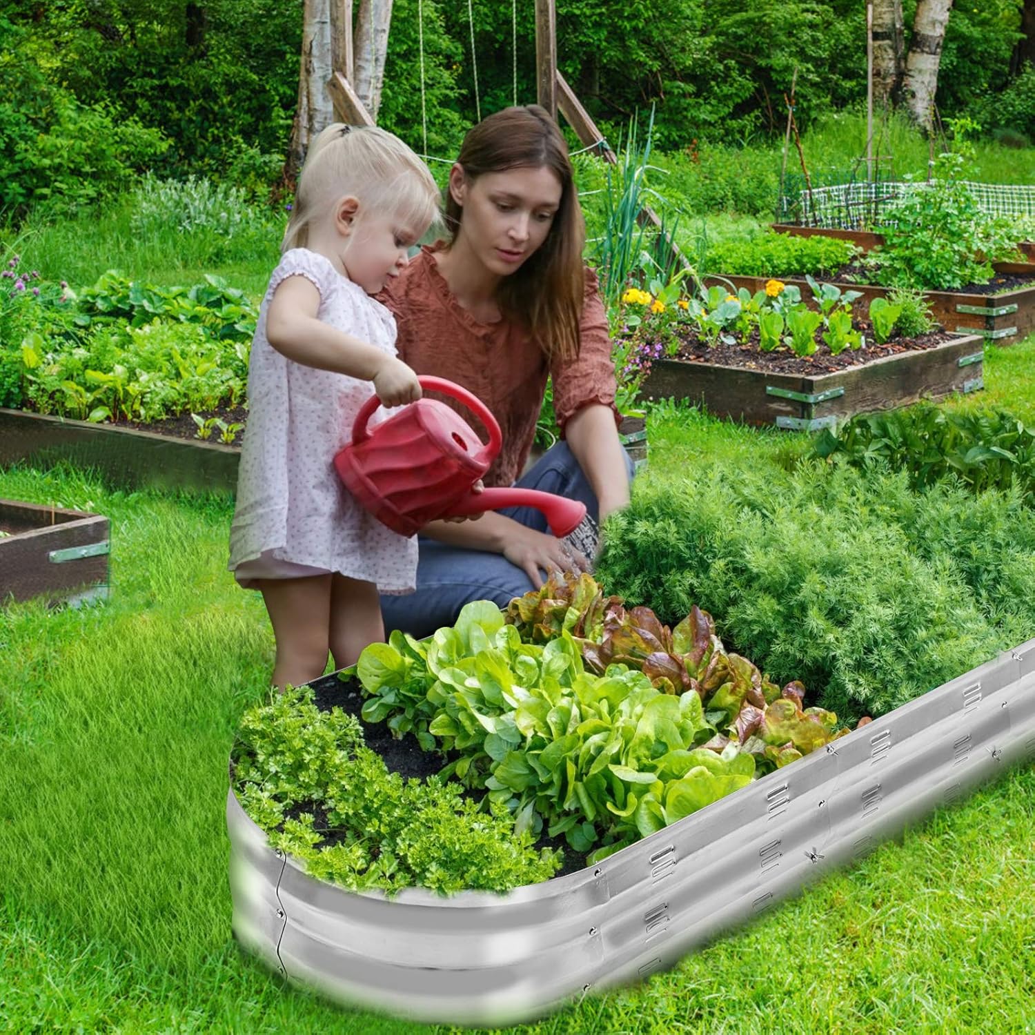 Raised Garden Bed Kit for Vegetables Flower Galvanized Metal Planter Boxs Designed for Easy DIY and Cleaning Not Twist or Rot (Silver)