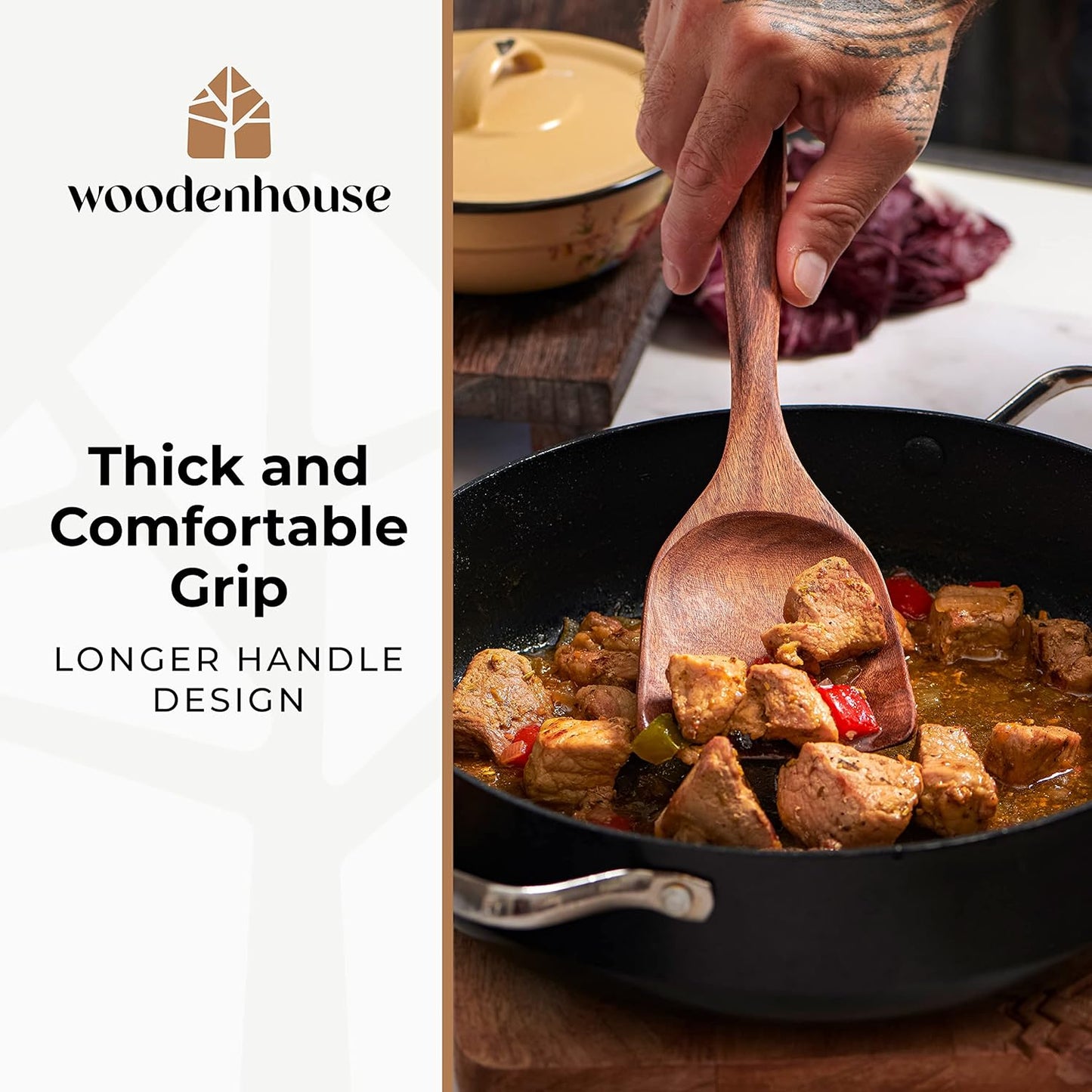 Wooden Spoons for Cooking, Wooden Cooking Utensils Set, Wooden Utensil Set with Holder, Spoon Rest & Hooks, Kitchen Gifts for Women, Kitchen Cookware – Durable Set of 8Pcs by Woodenhouse