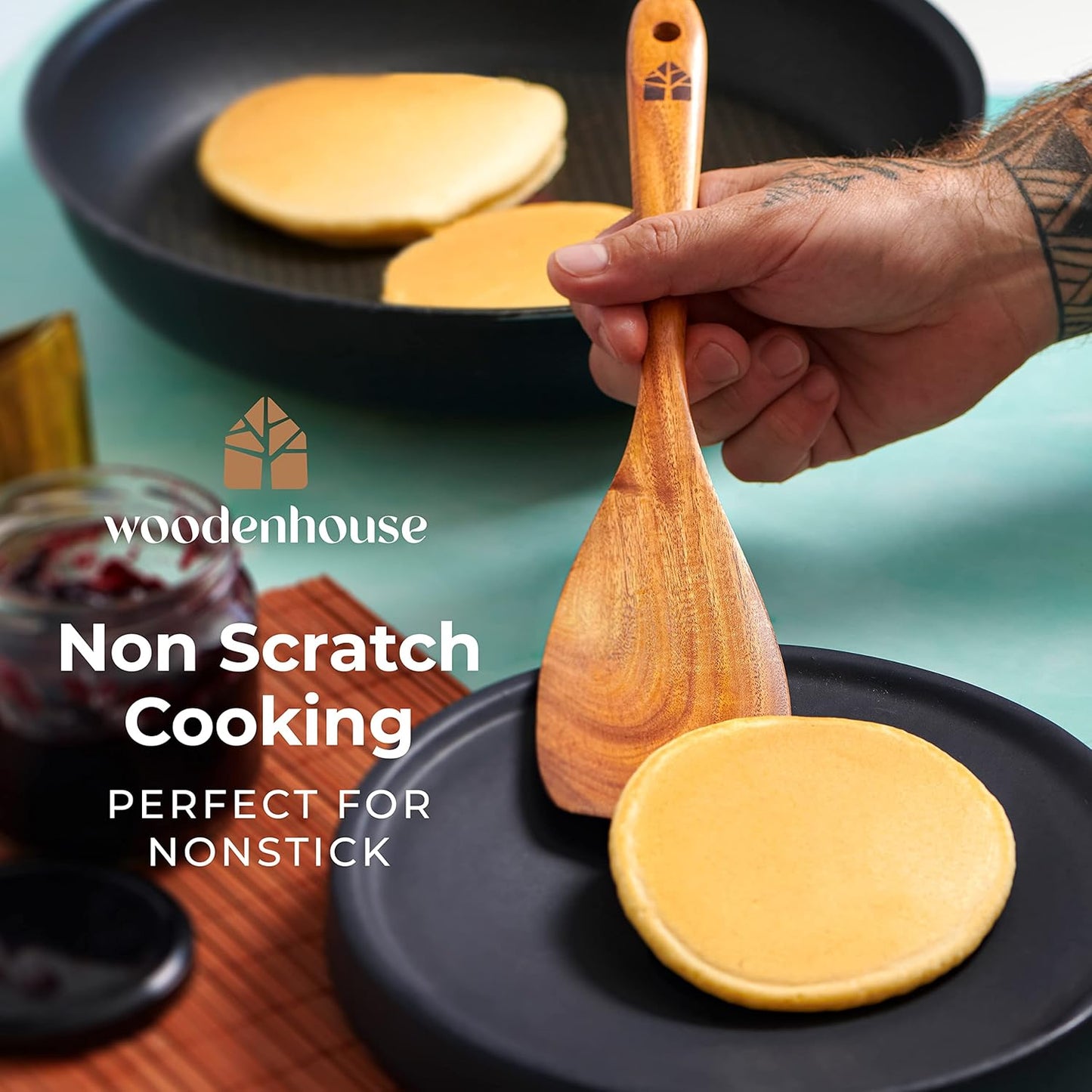 Wooden Spoons for Cooking, Wooden Cooking Utensils Set, Wooden Utensil Set with Holder, Spoon Rest & Hooks, Kitchen Gifts for Women, Kitchen Cookware – Durable Set of 8Pcs by Woodenhouse