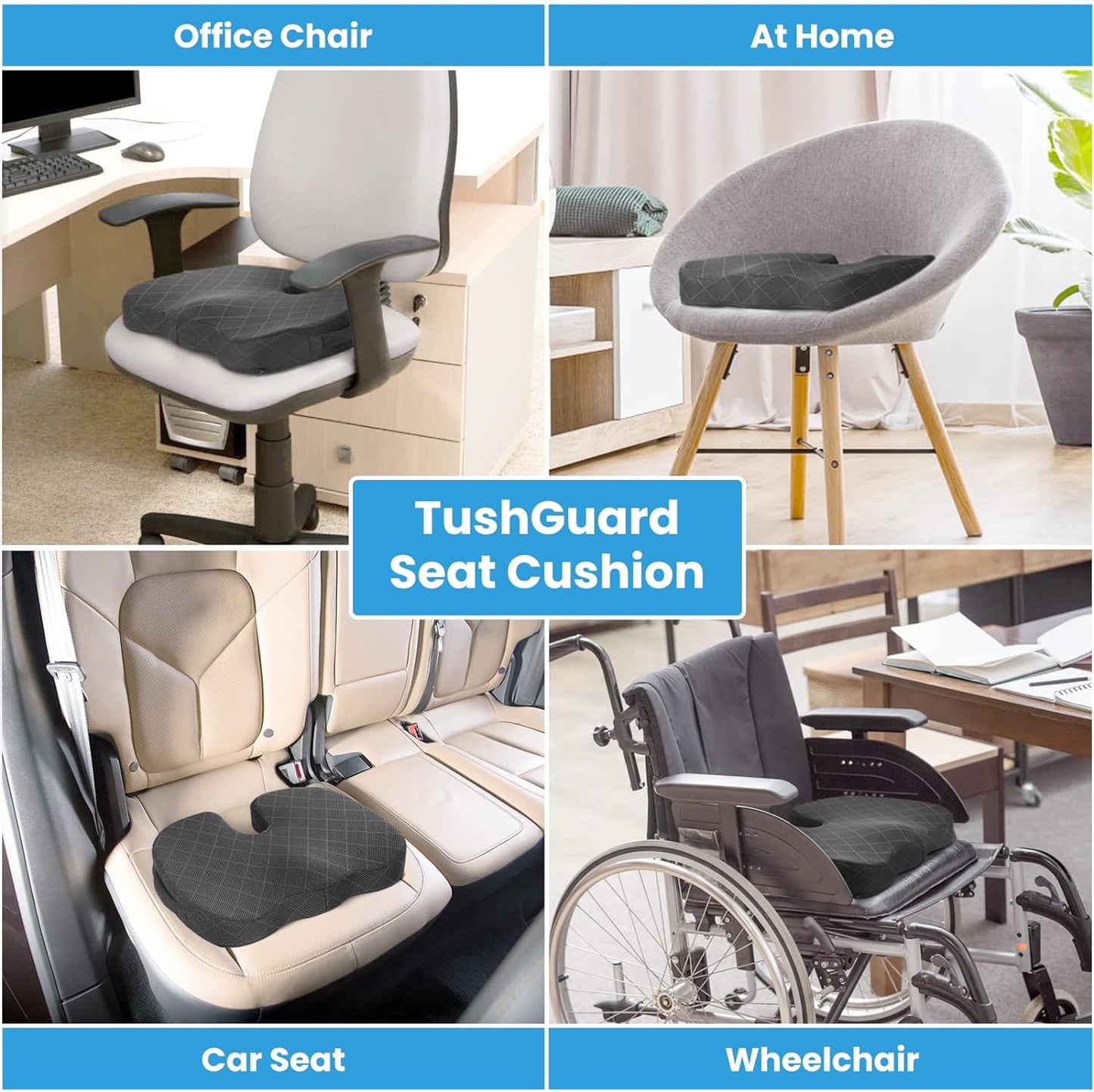Seat Cushion - Memory Foam Cushion for Office Chair, Car Seat, Airplane, Bleacher - Sciatica & Hip & Coccyx Pain Relief Desk Chair Cushion for Long Sitting Office Workers, Car Drivers
