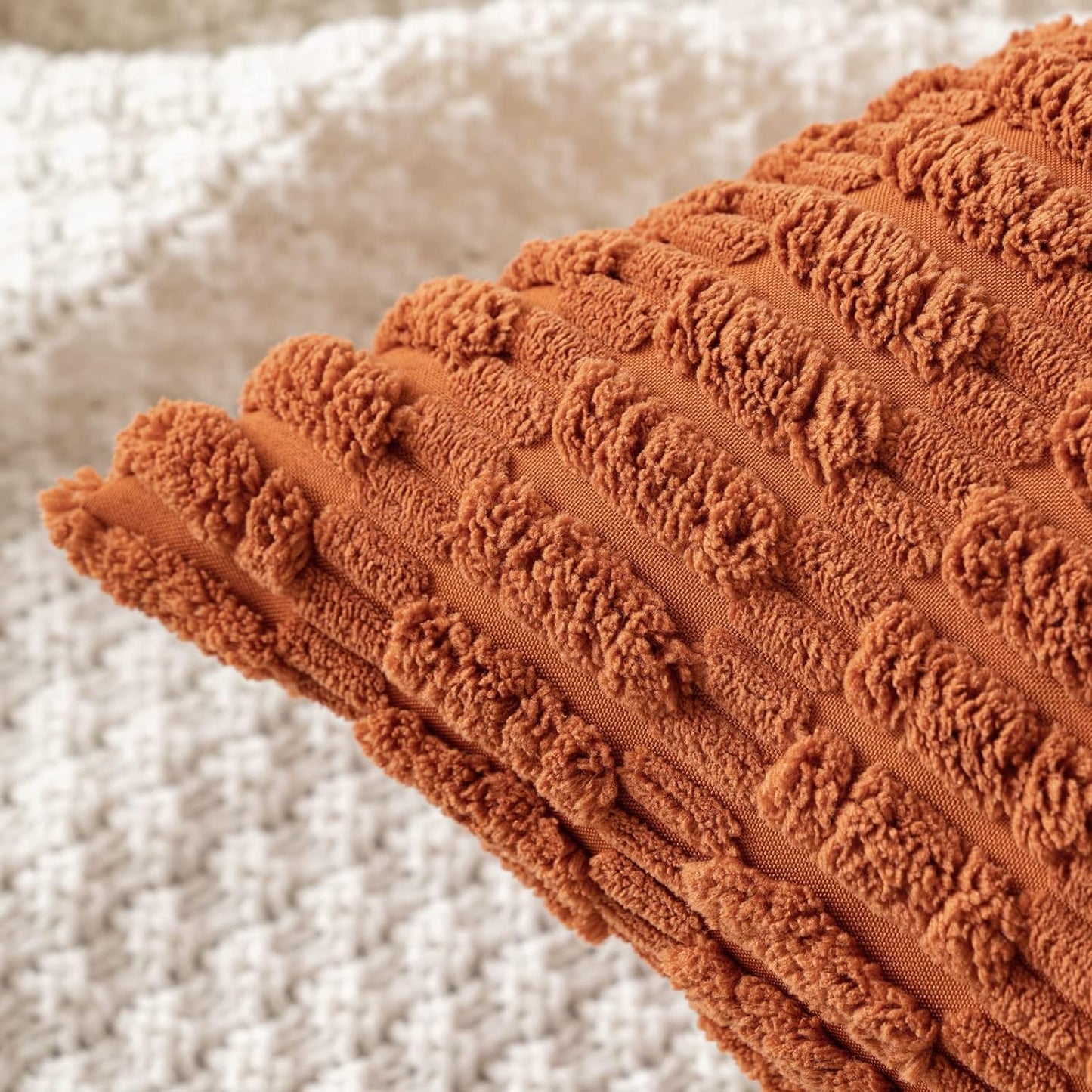 Pack of 2 Corduroy Decorative Throw Pillow Covers 18X18 Inch Soft Boho Striped Fall Pillow Covers Modern Farmhouse Home Decor for Sofa Living Room Couch Bed Rust