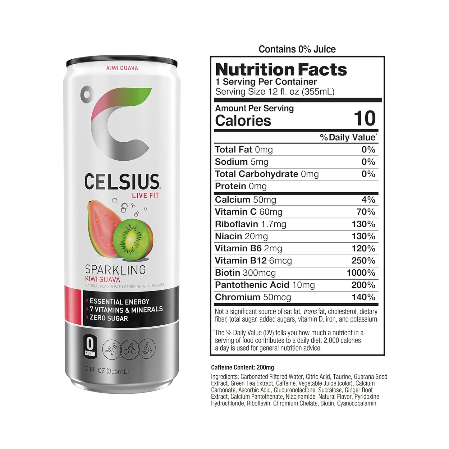 Sparkling Kiwi Guava, Functional Essential Energy Drink 12 Fl Oz (Pack of 12)