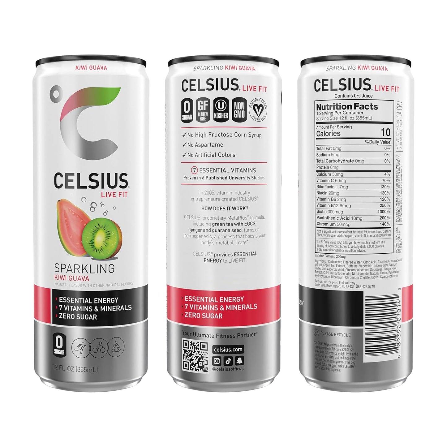 Sparkling Kiwi Guava, Functional Essential Energy Drink 12 Fl Oz (Pack of 12)