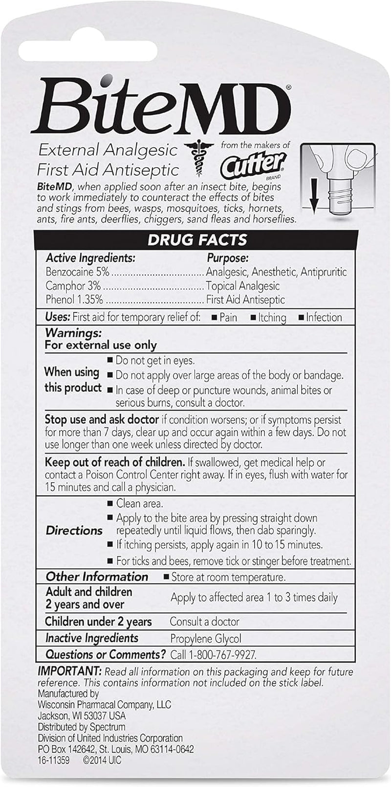 Bitemd Insect Bite Relief Stick, Analgesic and Antiseptic 0.5 Fl Oz (Pack of 1)