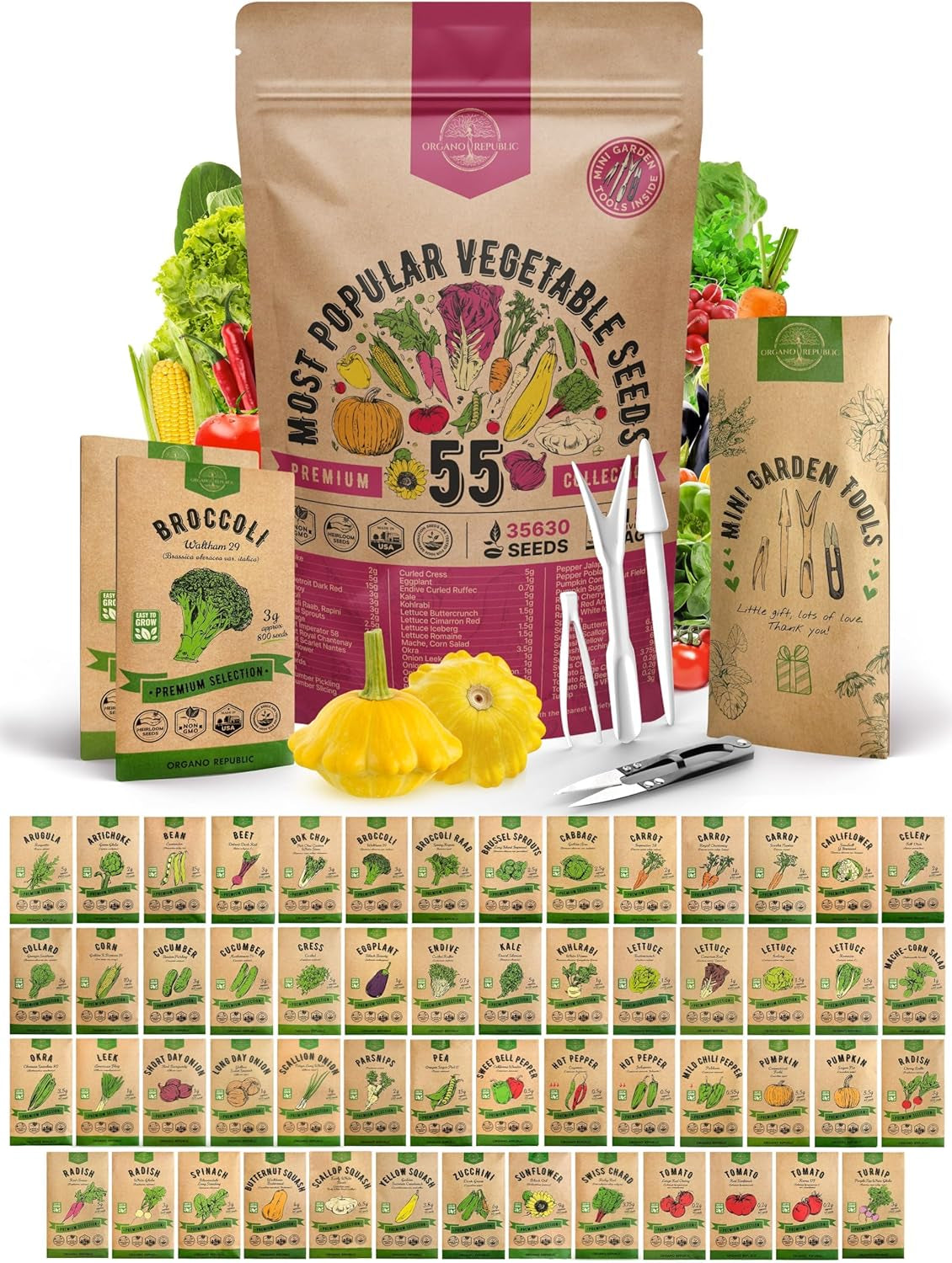 55 Vegetable Seeds Variety Pack - 35,600+ Non-Gmo Heirloom Seeds for Planting Vegetables and Fruits in Individual Seed Packets, Home Survival Garden Seeds for Hydroponic, Indoor and Outdoors Gardening