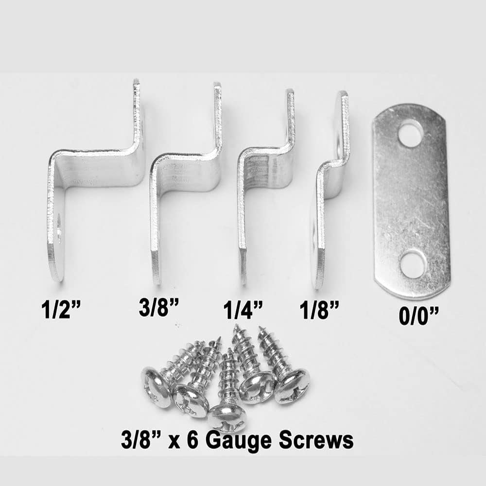 Offset Canvas Clips for Picture Framing Assorted Small Sizes, 10 Each 0/0", 1/8", 1/4" 3/8" 1/2", 10 Pieces Each Size Packed with 100 Screws