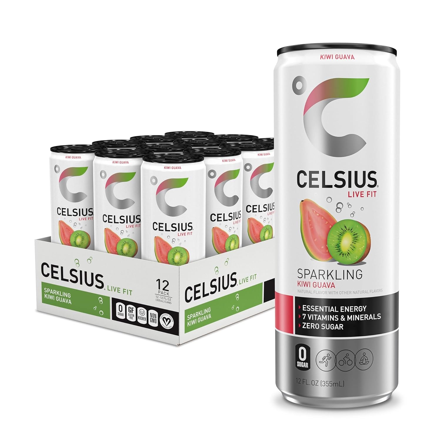 Sparkling Kiwi Guava, Functional Essential Energy Drink 12 Fl Oz (Pack of 12)