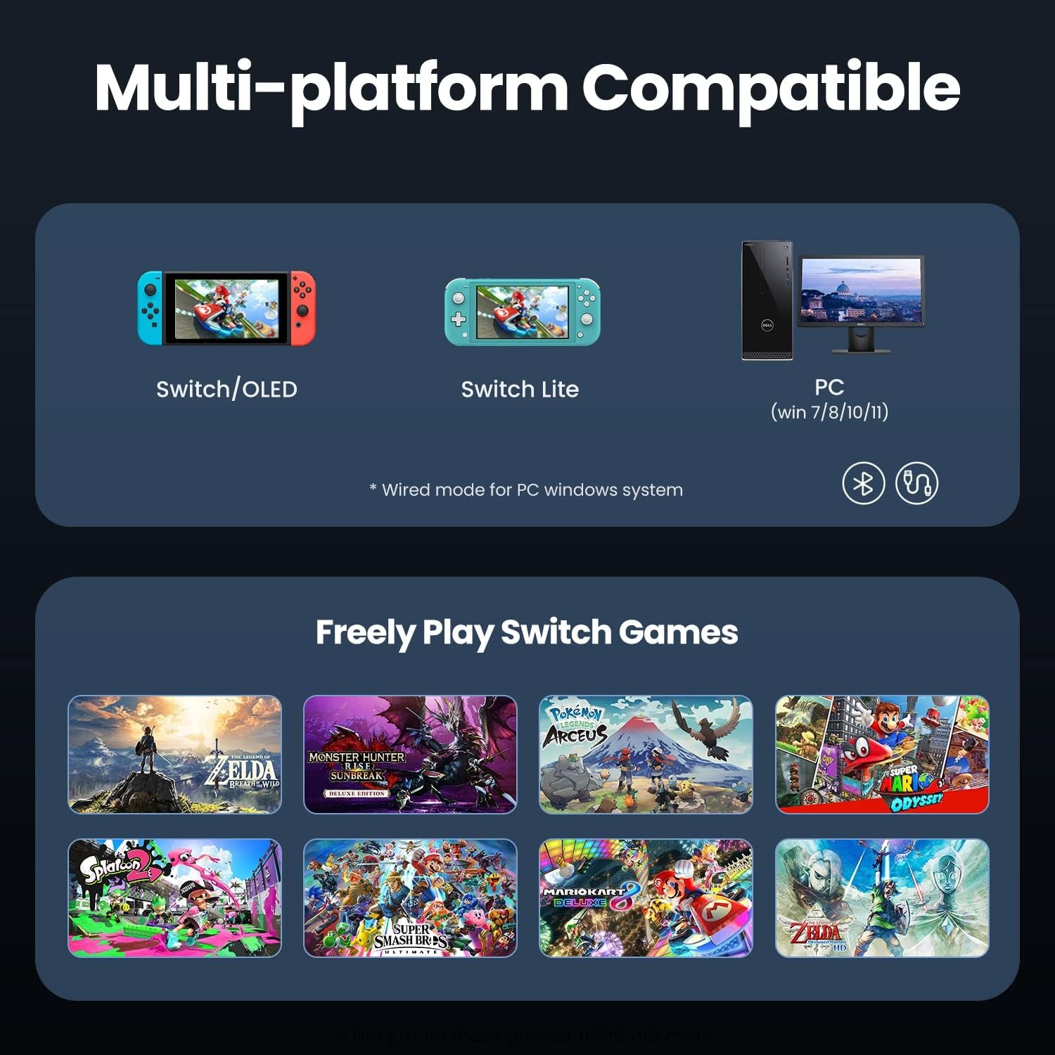 Switch Controllers Wireless, Compatible with Switch Pro Controllers for Switch/Switch Lite/Oled/Pc, One-Key Pairing Gamepad with 9-Color RGB Leds 1000Mah Battery 6-Axis Motion Wake up Function
