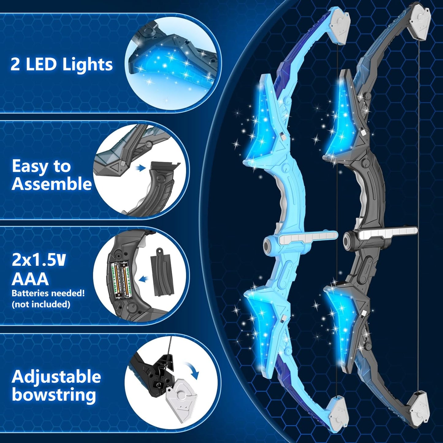 2 Pack Kids Bow and Arrow, 20 Suction Cup Arrows, 2 Archery Targets&Quiver, Light-Up Set for Kids Ages 4-8 8-12, Indoor Outdoor Toys for Boys Girls