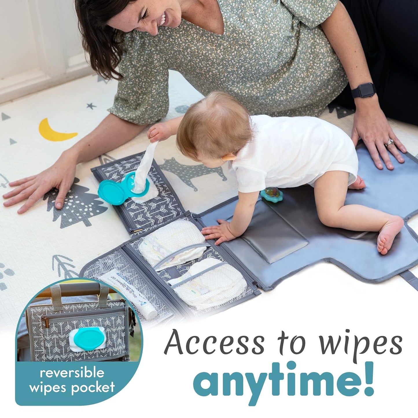Portable Diaper Changing Pad - Baby Changing Pad & Diaper Changer Travel Bag, Smart Design Baby Changing Mat, Portable Changing Pad for Baby - Baby Changing Station, Infant Gift - Grey Arrow