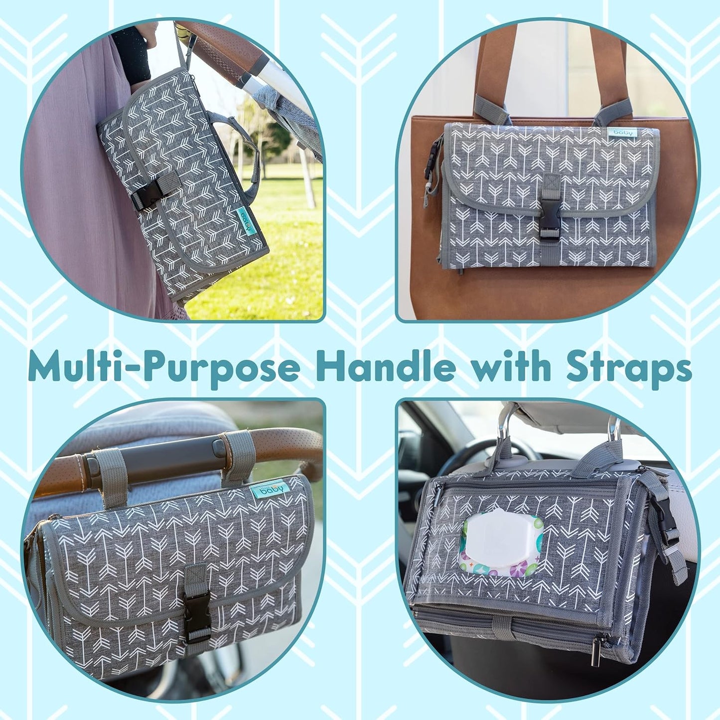 Portable Diaper Changing Pad - Baby Changing Pad & Diaper Changer Travel Bag, Smart Design Baby Changing Mat, Portable Changing Pad for Baby - Baby Changing Station, Infant Gift - Grey Arrow