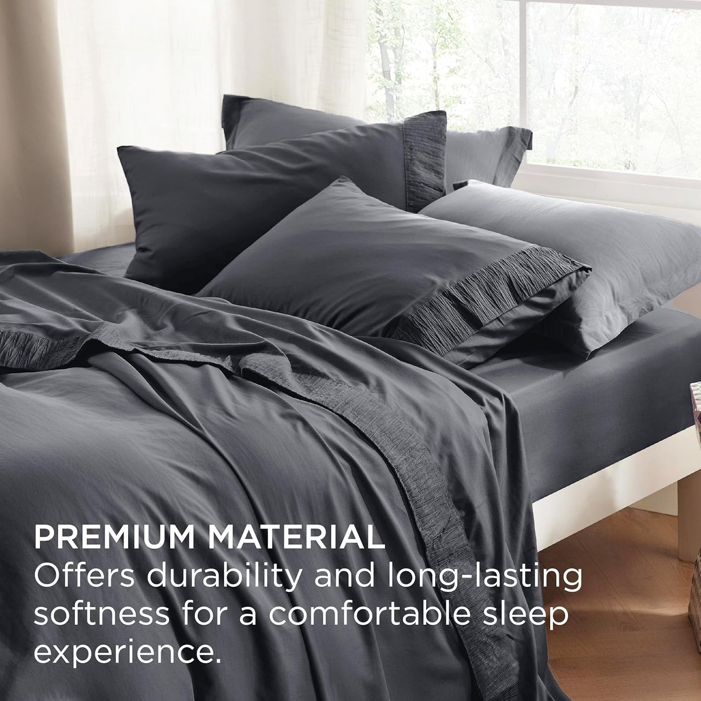 Queen Sheets Grey - Soft Sheets for Queen Size Bed, 4 Pieces Hotel Luxury Queen Sheet Set, Easy Care Polyester Microfiber Cooling Bed Sheet Set