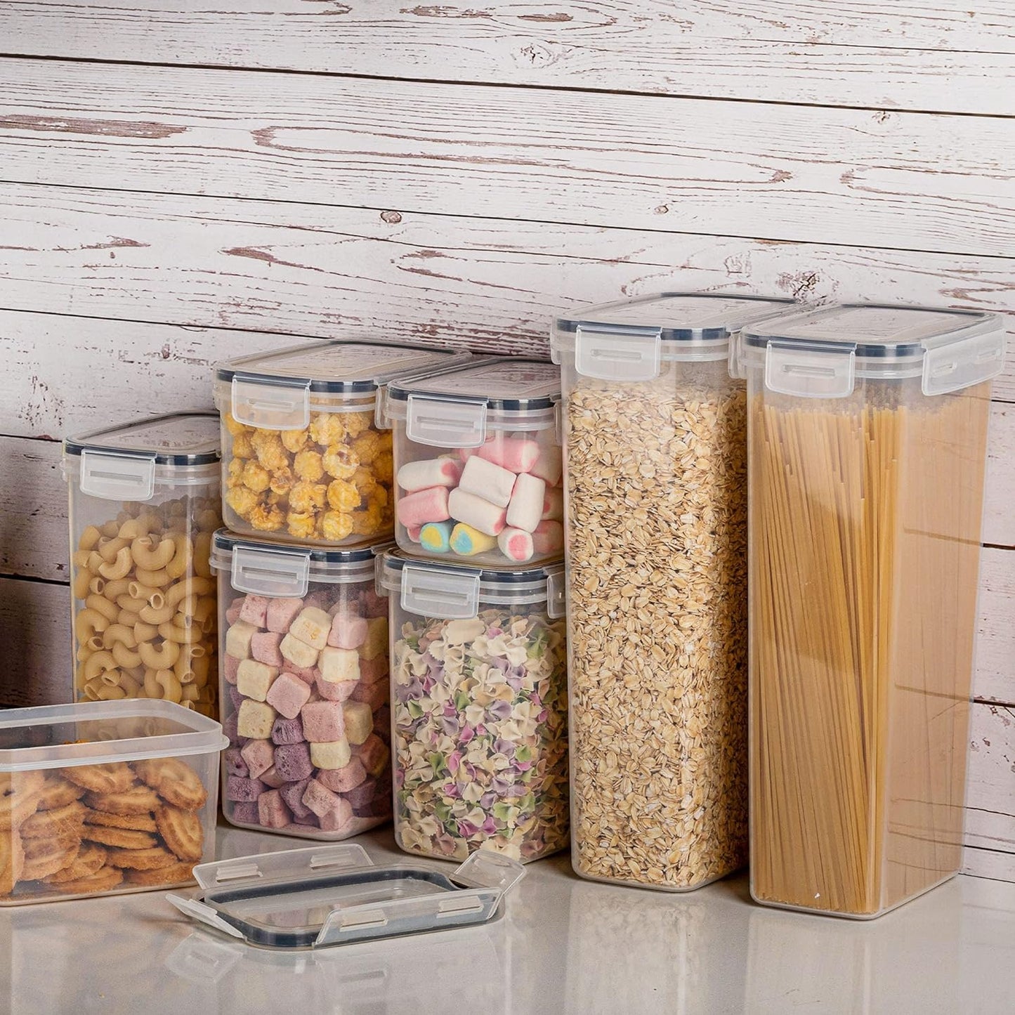 Airtight Food Storage Containers with Lids,  24 Pcs Plastic Kitchen and Pantry Organization Canisters for Cereal, Dry Food, Flour and Sugar, BPA Free, Includes 24 Labels,Black