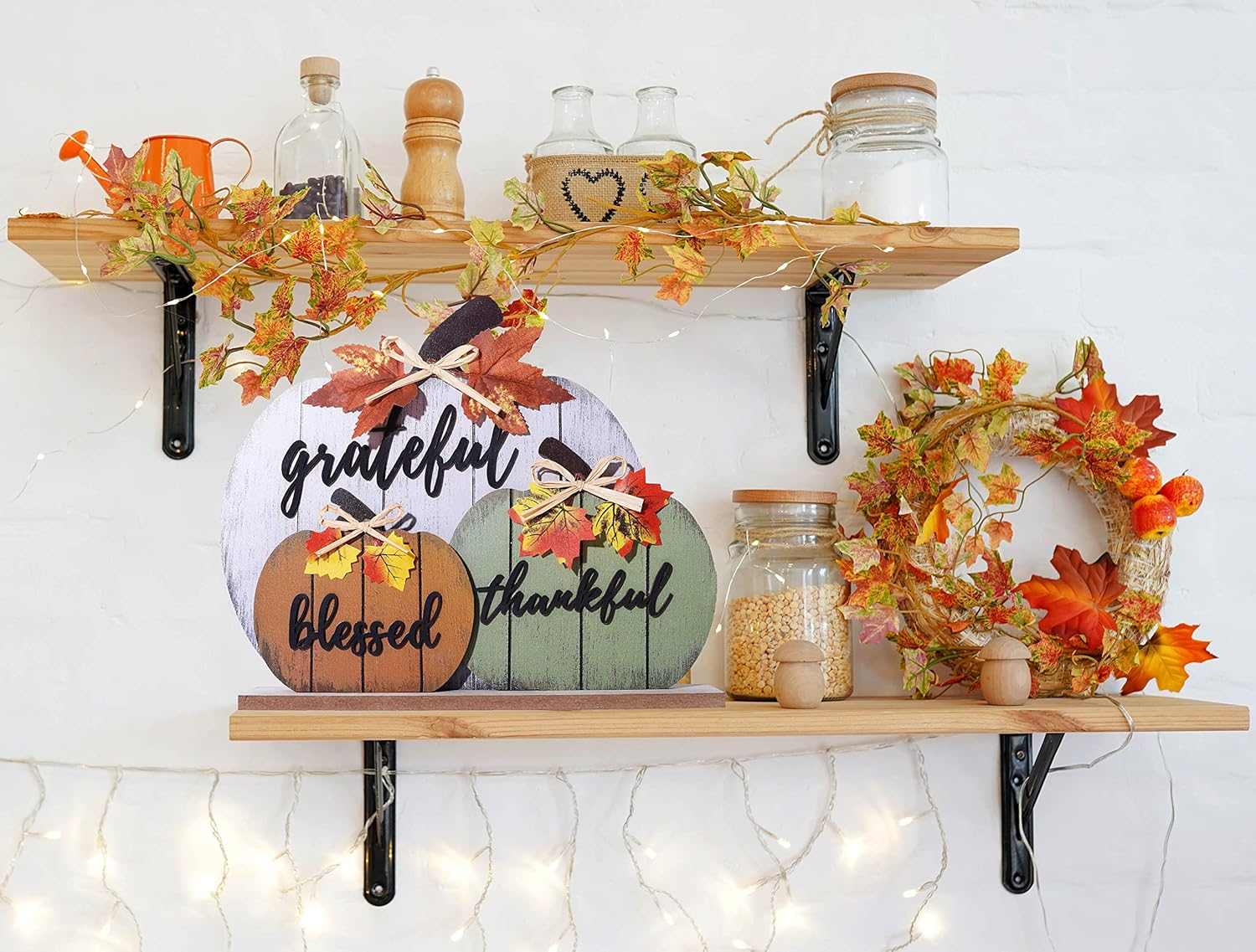 Fall Decorations for Home Blessed Grateful Thankful Fall Decor Wooden Pumpkin Tabletop Signs for Home Thanksgiving Farmhouse Living Room Harvest