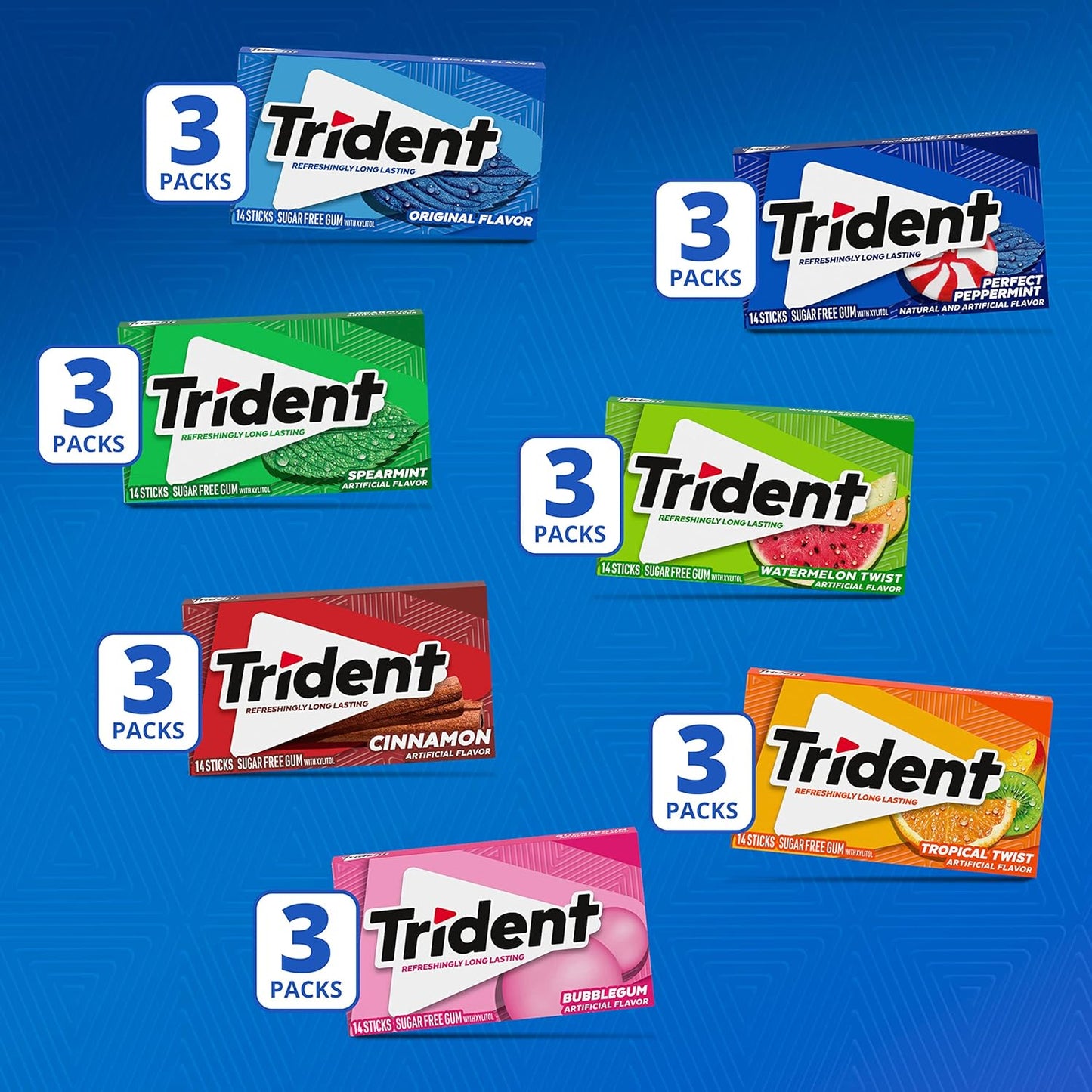 Sugar Free Gum Variety Pack, Spearmint, Perfect Peppermint, Original, Bubblegum, Watermelon, Cinnamon & Tropical Twist Flavors, 21 Packs of 14 Pieces (294 Total Pieces)