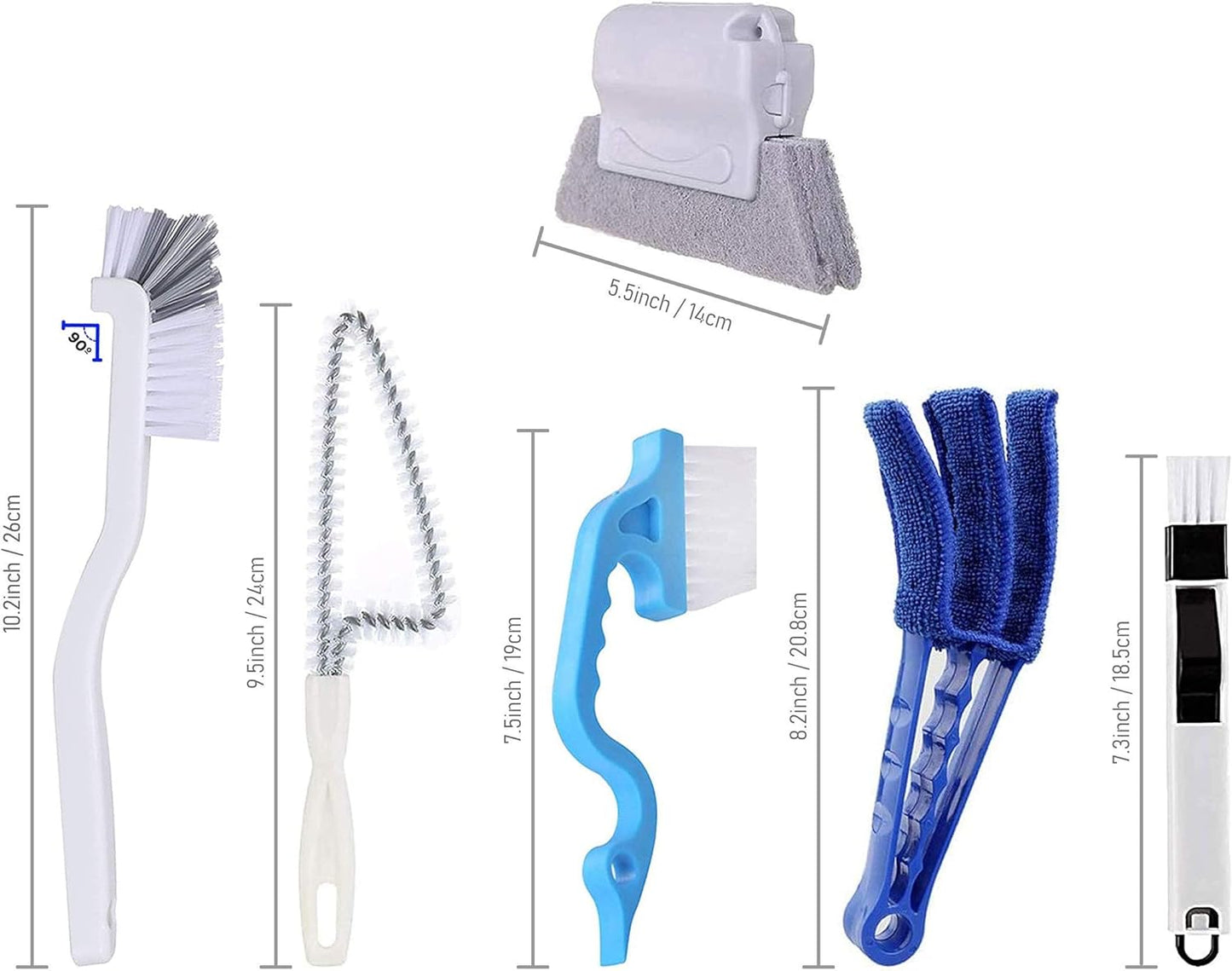 Window Cleaning Brush, 6 Pcs Household Deep Cleaning Tool Kit for Groove, Track, Sill, Gap, Baseboard, Blinds, Kitchen Surface, Bathroom/Shower, Floor, Tub/Bottle Etc (6)