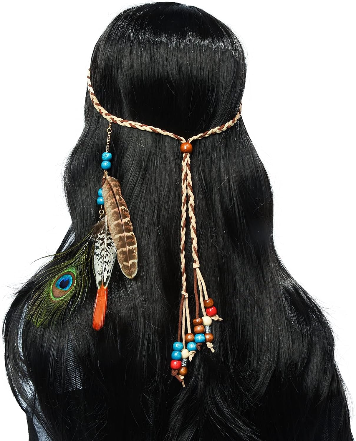 Boho Feather Headbands Indian Feather Headband Peacoak Headpieces Festival Costumes Hair Accessories for Women and Girls
