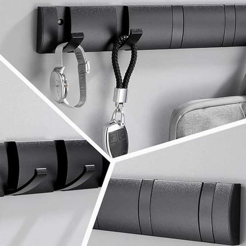 Black Coat Rack Wall Mount with 5 Hooks, 15.8 Inch Waterproof Heavy Duty Coat Wall Hooks, Space Aluminum Material, Folding Hideaway Towel Hanger for Entryway, Wall, Door, Bathroom