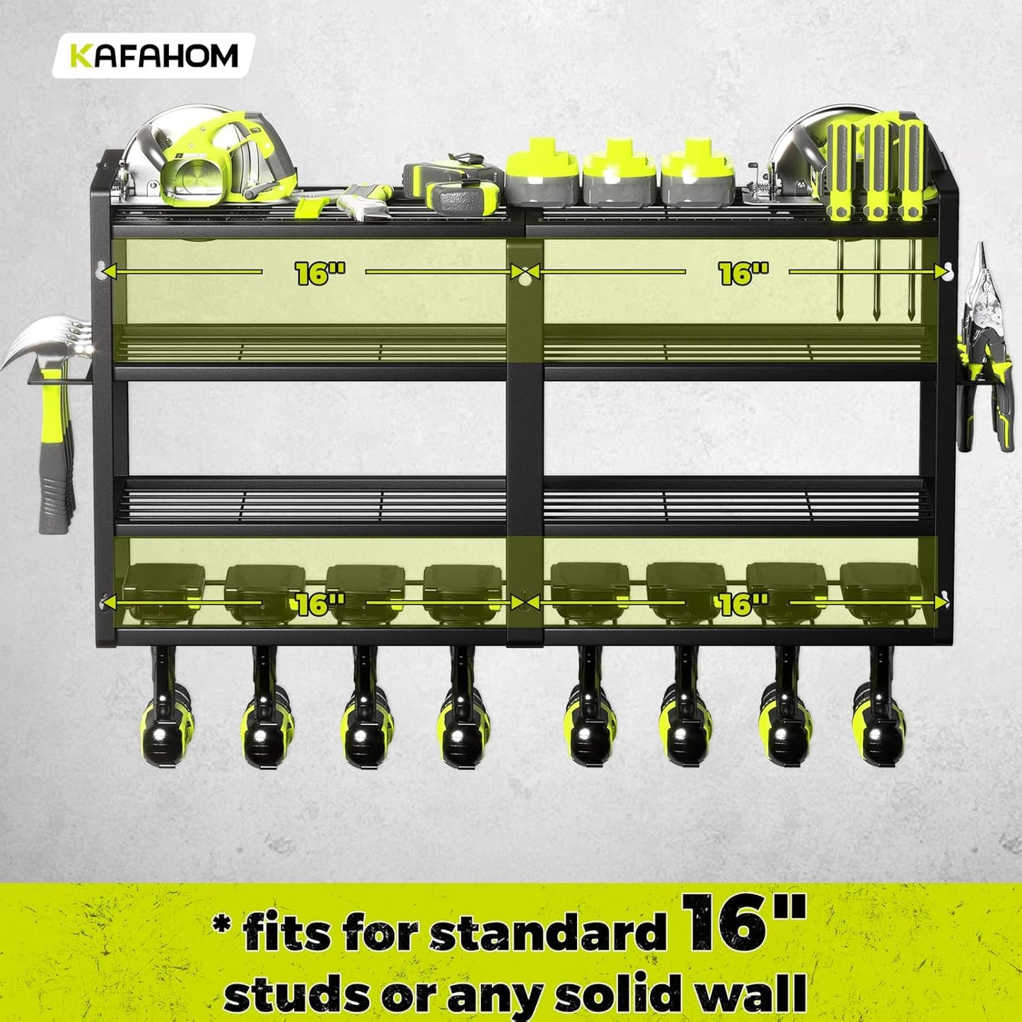 Power Tool Organizer-8 Drill Holder Wall Mount,4 Layer Heavy Duty Metal Power Tool Storage Rack,Garage Tool Organizer and Storage with Screwdriver Holder/Plier Holder/Hammer Holder