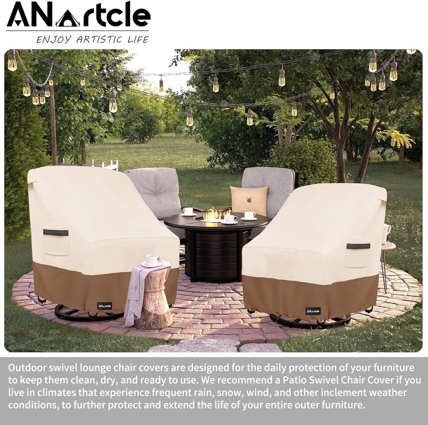 Outdoor Swivel Lounge Chair Cover 2 Pack,600D Waterproof Heavy Duty Outdoor Chair Covers(30 W X 34 D X 38.5 H Inches),Patio Swivel Chair Covers for Outdoor Furniture,Beige&Brown.