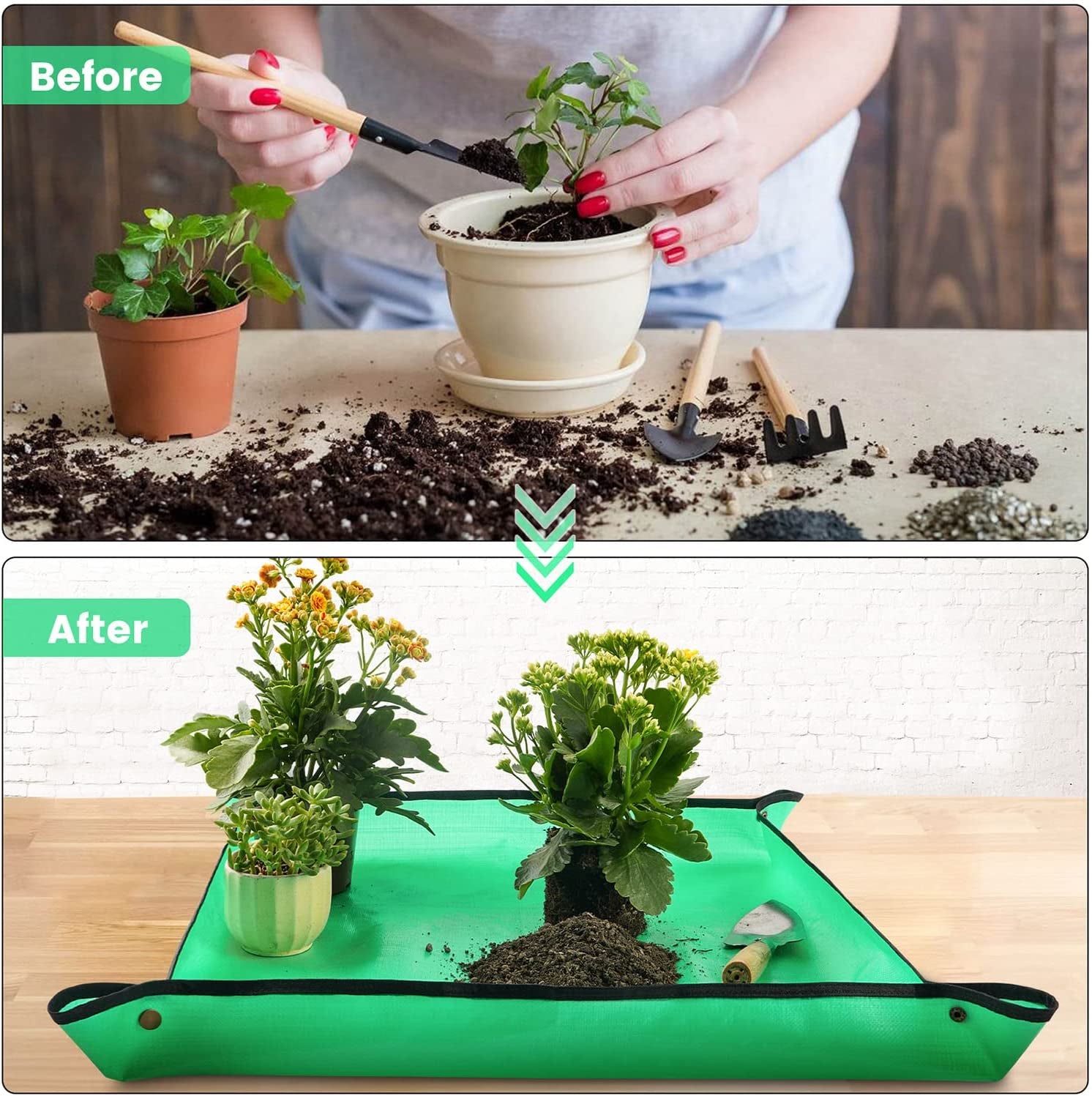 Repotting Mat for Indoor Plant Transplanting Control Mess, 26.8"X26.8" Waterproof Succulent Potting Mat Square Planting Tray Soil Change Mat Gardening Gifts for Plant Lovers