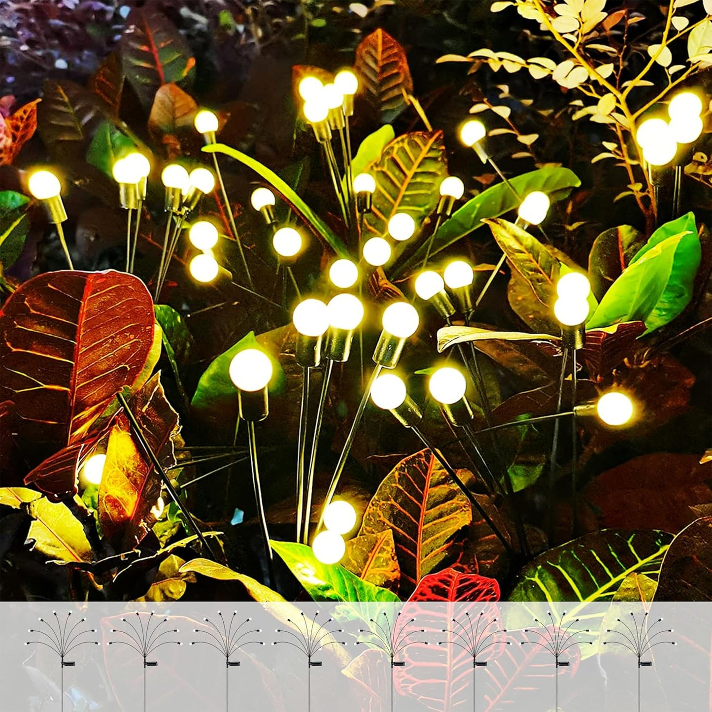 8 Pack 8 LED Solar Garden Lights, New Upgraded Swaying Starburst Solar Garden Lights, Vibrant Garden Lights Waterproof Solar Outdoor Lights, Yard Patio Pathway Decoration