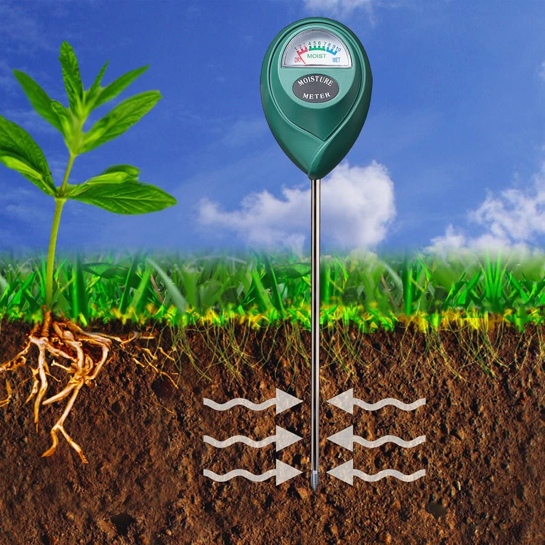 Soil Moisture Meter, Plant Water Monitor, Hygrometer Sensor for Gardening, Farming, Indoor and Outdoor Plants, No Batteries Required